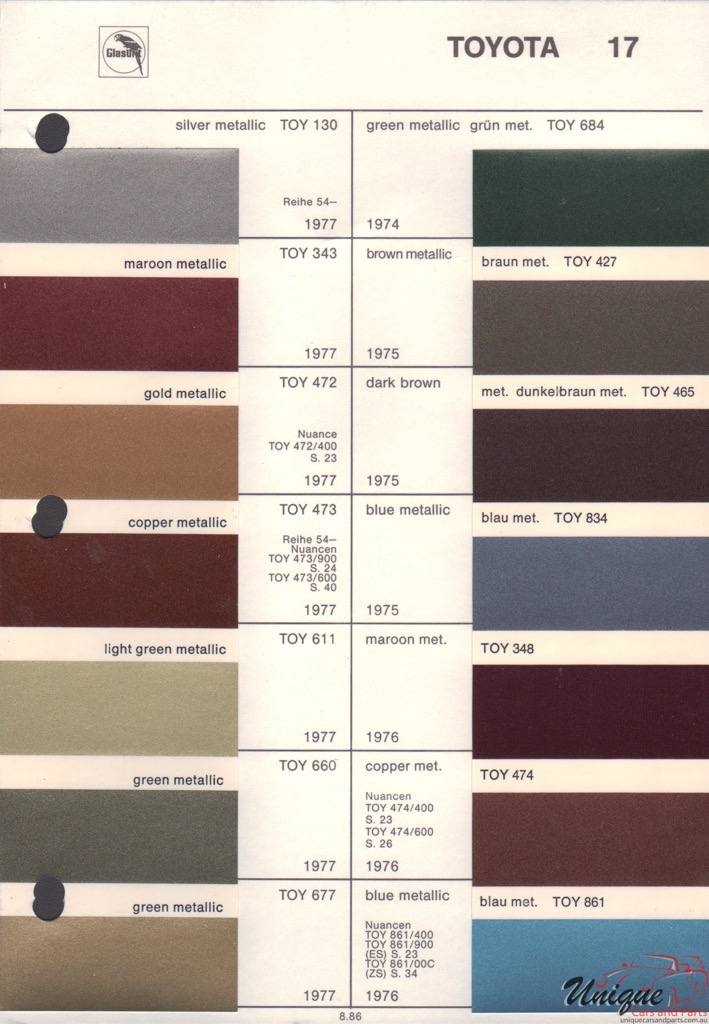 1975 Toyota Paint Charts Glasurit 1